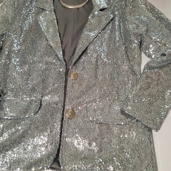Anna Kaci Silver Sequin Sparkle Shiny Blazer - Picture 9 of 16